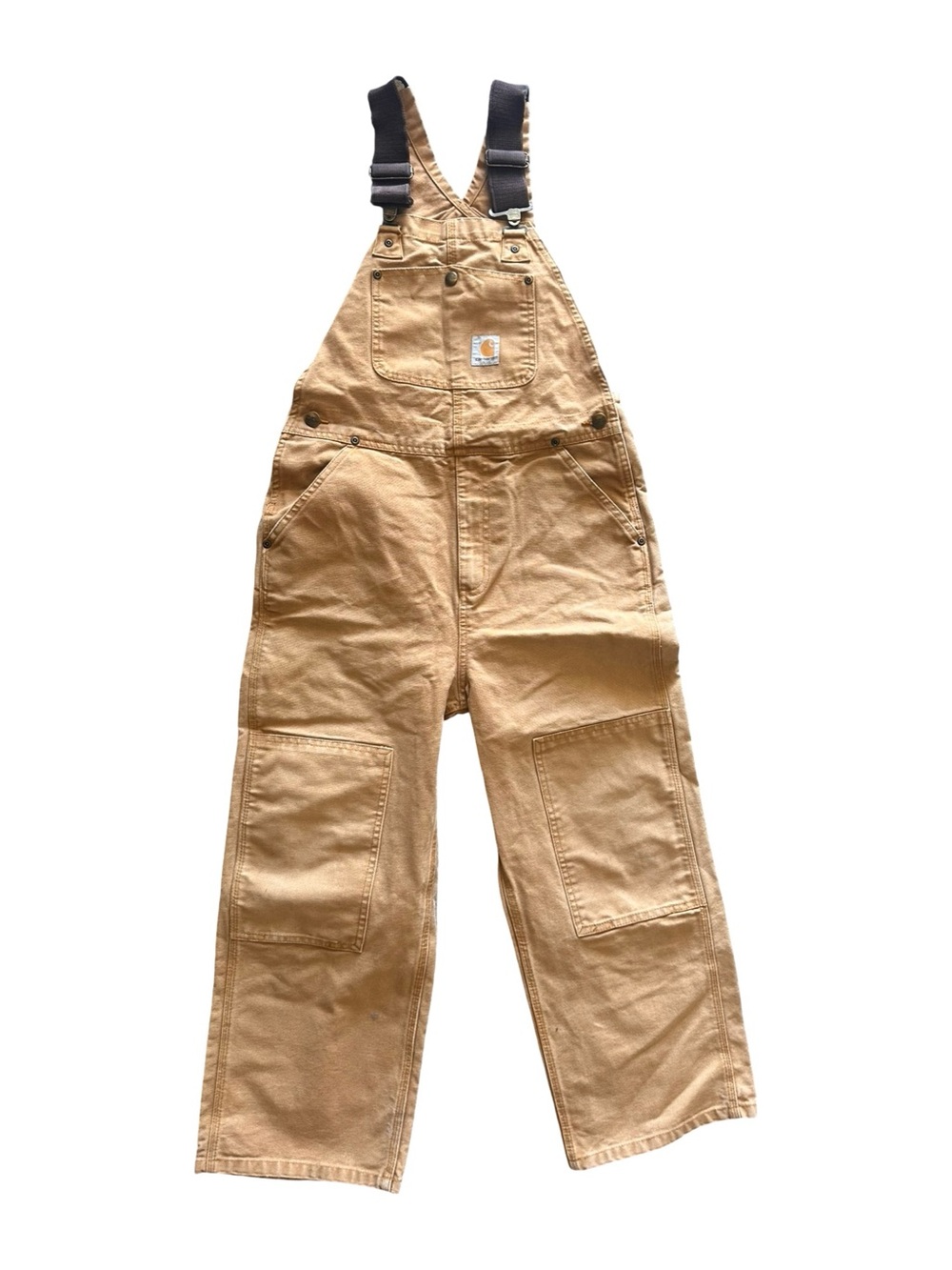 Carhartt Kids Unisex Tan Canvas Overalls with Adjustable Black Straps